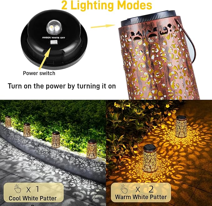 Solar Lanterns Outdoor Hanging, 2 Pack - Metal Waterproof Solar Lights Outdoor Decorations for Patio Table Lamps, Durable, Beautiful Lighting for Garden Lawn, Pathway, Tree, Wall, and Tabletop