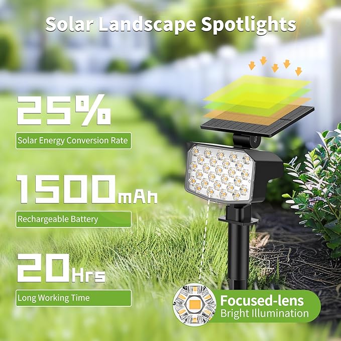 Solar Spot Lights Outdoor, [27 LED/2 Pack] Adjustable Solar Lights Outdoor Waterproof IP65, Solar Powered Landscape | Lumora