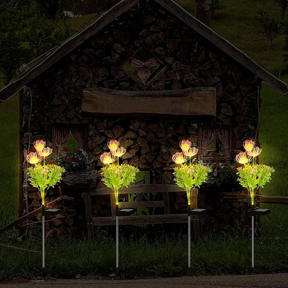 4 Pcs Solar Flower Lights Outdoor Waterproof, Solar Garden Lights for Pathway, Yard, Patio, Lawn, Easy Installation, Auto on/Off, Energy-Saving, Ip65 Weatherproof, Multi-Color Led Decoration