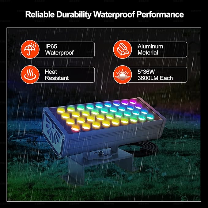 Party Lights Outdoor Smart Flood Light, 180W RGBCW Color Changing LED, 2700–6500K Tunable White, WiFi App & Voice | Lumora