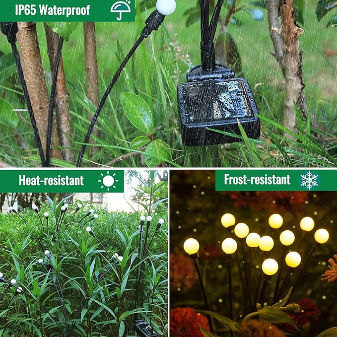 Garden Firefly Lights Solar ,2 Pack 6 LEDs Solar Powered Swaying Outdoor Lights Waterproof,Landscape Yard Patio Pathway Garden Decor,Warm White