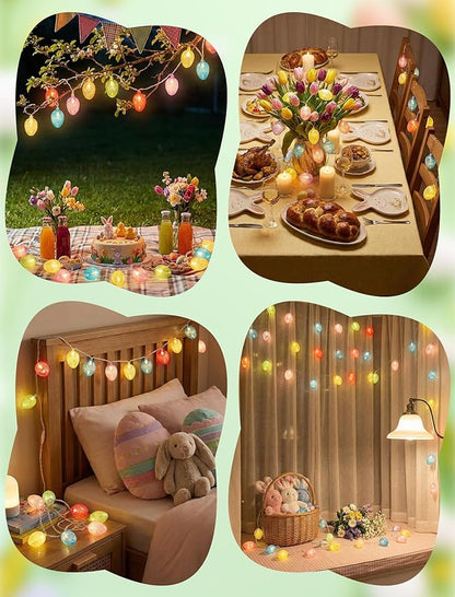 8.5Ft Easter Egg String Lights Plug in, Outdoor Easter Decorations String Lights with 10 LED Multicolor Glitter Egg Light, Hanging Pastel Easter Lights for Indoor Home Spring Patio Garden Party Decor