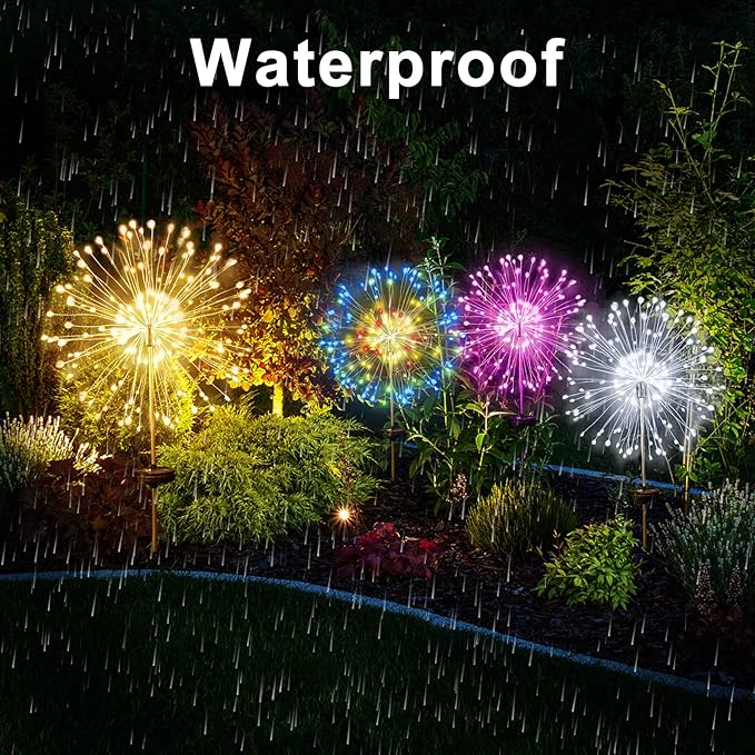 JJGoo Solar Firework Lights, 2 Pack 120 LEDs 2 Lighting Modes Solar Garden Lights Outdoor Waterproof for Yard Patio | Lumora