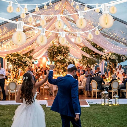 200 Feet White String Lights for Outside G40 Patio Lights Waterproof with 100+4 Replaceable Shatterproof Warm Yellow Globe Bulbs for Wedding Pergola Porch Backyard, White Cord, Linkable