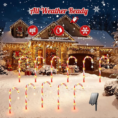Christmas Decorations Outdoor, 24 Pack Solar Candy Cane Lights Christmas Yard Decorations with 10 Modes and Bright 144 LED, 28ft Longer Waterproof Candy Cane Pathway Lights Xmas Gift