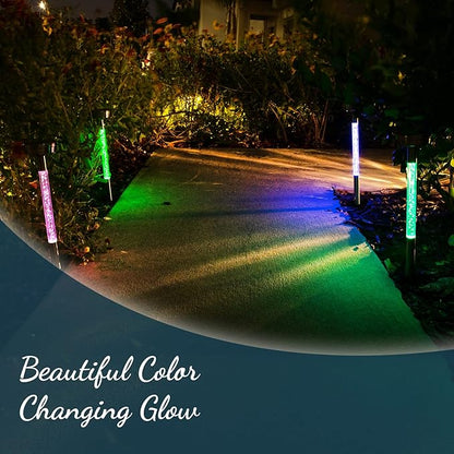 Morvat LED Auto Solar Powered Color Changing Stainless Steel Path Lights for Outdoor Garden Yard Walkway & Pathway, Bright Colored Waterproof Landscape & Patio Colorful Lighting, Dusk to Dawn, 4 Pack