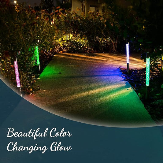 Morvat LED Auto Solar Powered Color Changing Stainless Steel Path Lights for Outdoor Garden Yard Walkway & Pathway, Bright Colored Waterproof Landscape & Patio Colorful Lighting, Dusk to Dawn, 4 Pack