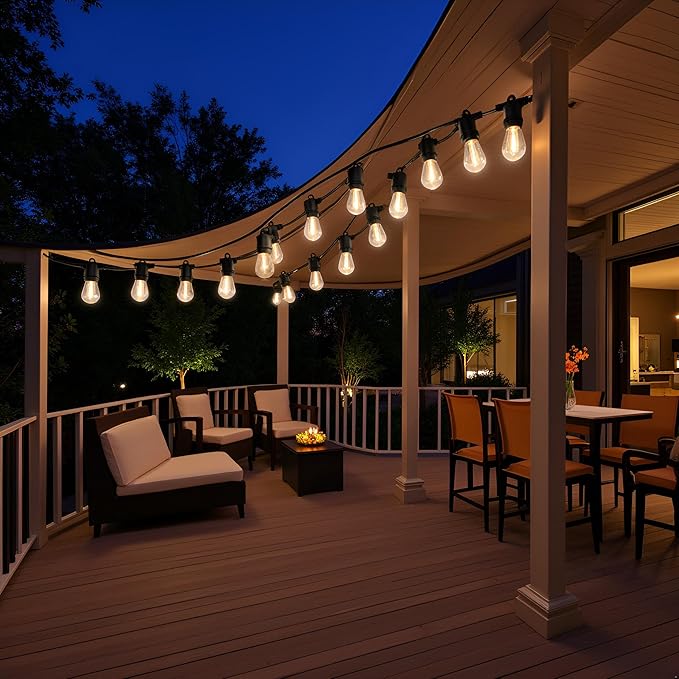 LED Patio String Lights, 35ft 18 Lights Solar Powered, E26 Socket with S14 Bulbs Weatherproof Outdoor Bistro Lights | Lumora