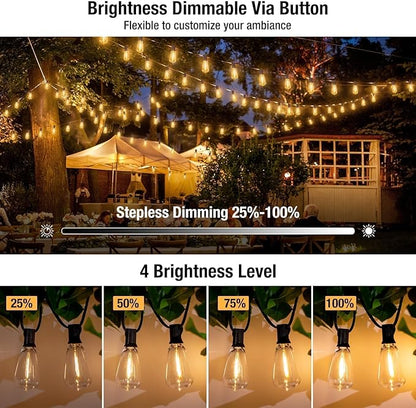 litogo 55FT LED Outdoor String Lights with Dimmer, Waterproof Patio Lights with ST38 Vintage Edison Bulbs, Warm White Outside Hanging Light with Timer for Yard Gazebo Party