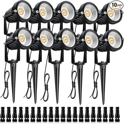 Landscape Lighting, Outdoor LED Low Voltage Landscape Lights 7W 900LM Waterproof 12V Garden Lights Flag Landscape Spotlights with Spike Stand Warm White Light (10-Pack with Connector)