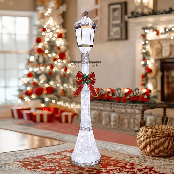 MUPATER 6 ft Tall Christmas Lamp-Post, Pre-Lit Christmas Outdoor Decorations with Energy-Efficient LED, Lighted | Lumora