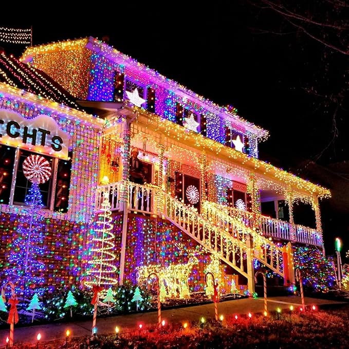FULLBELL Black Christmas Light String, 33Feet, 100 LED Multicolor Christmas Decorations, Indoor Tree Party, Bedroom Decor (Multi Color- Black Wire)