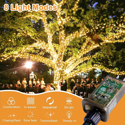 SAUIRS 403FT 1000 LED Christmas Lights Outdoor String Lights with 8 Modes Timer Waterproof Fairy Light Plug in for Outside Indoor Party Xmas Palm Tree Yard Wedding Decorations(Warm White)