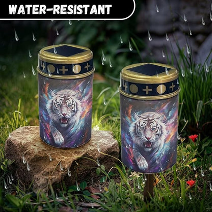 ZOUTAIRONG Solar Light for Cemetery Grave Solar Garden Lights Solar Garden Lights Outdoor Solar Pathway Lights Outdoor Cemetery Solar Lights for Grave Solar Lights Tiger Print