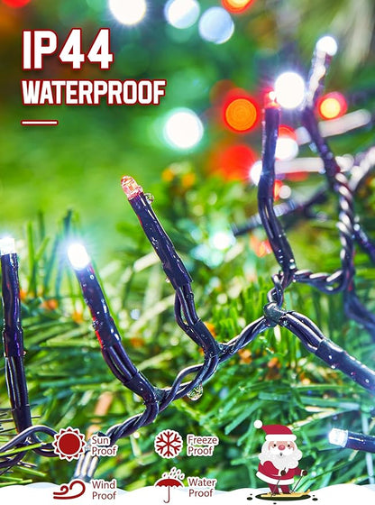 Minetom 50 Ft 1000 LED Cluster Lights Christmas Tree Lights Outdoor Christmas Firecrackers String Lights, 12 Modes Timer Remote Waterproof Plug in Twinkle Lights for Xmas Tree Party, Red ＆ Cool White