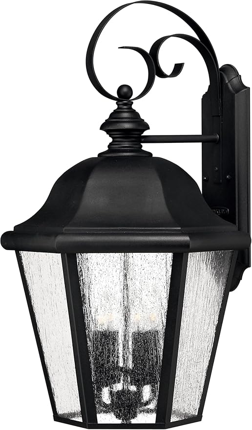 Hinkley Edgewater Large Wall Mount Outdoor Lantern - Aluminum, Clear Seedy Glass, Traditional - Black Finish | Lumora
