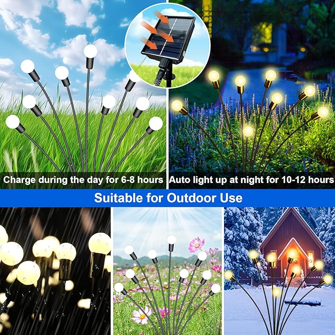New Upgraded Solar Garden Lights, 6 Pack 48 LED Solar Firefly Lights Outdoor Waterproof, Solar & USB charging, 19 Modes Timer Swaying Light for Yard Pathway Patio Landscape Outdoor Decoration Lights