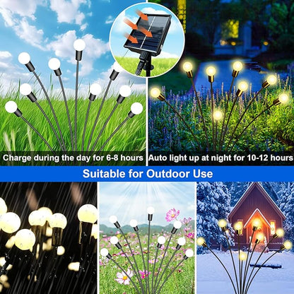 New Upgraded Solar Garden Lights, 6 Pack 48 LED Solar Firefly Lights Outdoor Waterproof, Solar & USB charging, 19 Modes Timer Swaying Light for Yard Pathway Patio Landscape Outdoor Decoration Lights