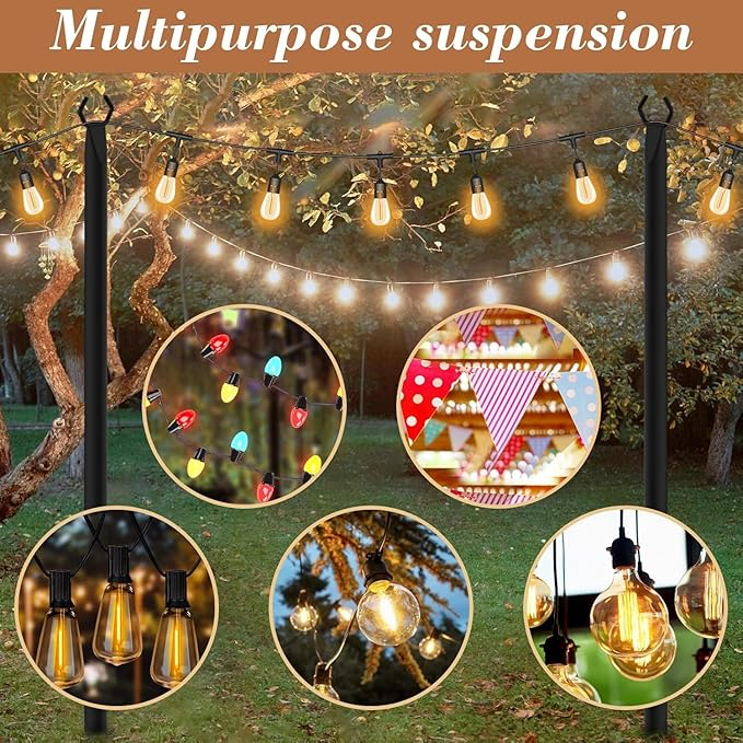 10 Pack String Light Poles,Metal Poles for Hanging Outdoor Light Strings,7 Pack 10 FT Light Poles Stand for Outside | Lumora