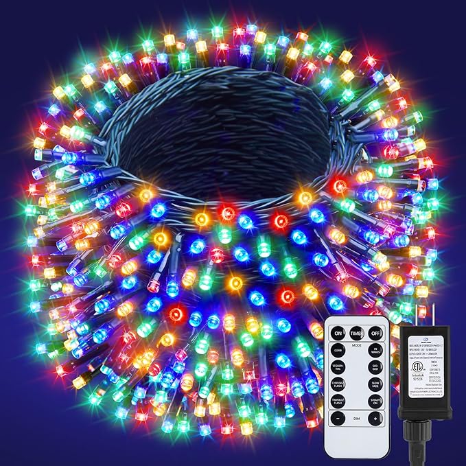 Minetom 328 Ft 1000 LED Christmas Tree Lights Outdoor Indoor String Lights with 8 Modes Waterproof Twinkle Xmas Light with Remote, Plug in Rice Lights for Tree Room Christmas Decorations, Multicolor