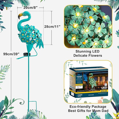 Homeimpro Flamingo Gifts Solar Garden Lights for Mom, Outdoor Yard Decorations Garden Decor for Outside Lawn Ornaments Yard Art Birthday Women Men (Robin Egg Blue, 1Pack)