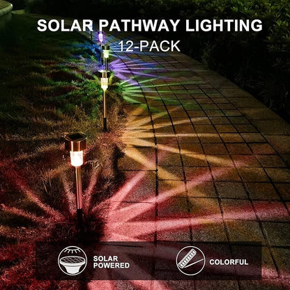 Solar Lights Outdoor Waterproof, Stainless Steel LED Landscape Lighting, Solar Garden Lights, Outdoor Valentines Day Decorations for Yard, Pathway, Walkway, Patio, Lawn - 16 Pack (Multicolor)