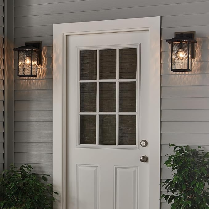 Kichler Capanna 13.25" Outdoor Wall Light in Black, 1-Light Exterior Wall Sconce Porch Light with Clear Water Glass, (13.25" H x 8.5" W), 49925BKT