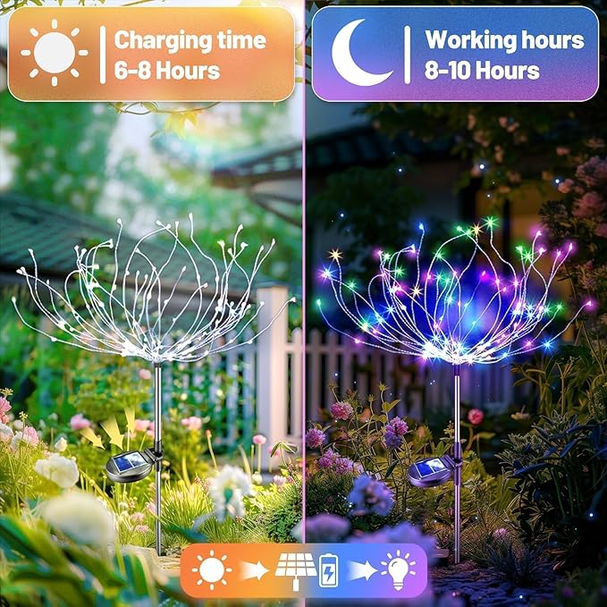 Anordsem Solar Garden Lights Outdoor: Waterproof 120 LED Fireworks Multicolor Starburst - Christmas Decoration Dandelion Lighting Yard Patio Pathway - Holiday Party Gifts for Homeowners