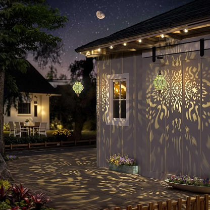 Hanging Solar Lights Outdoor Garden Decor Solar Lantern Waterproof Plastic Moroccan Outdoor Decorations for Patio Pathway Yard Backyard Garden Decorative (1 Pack, Bronze)