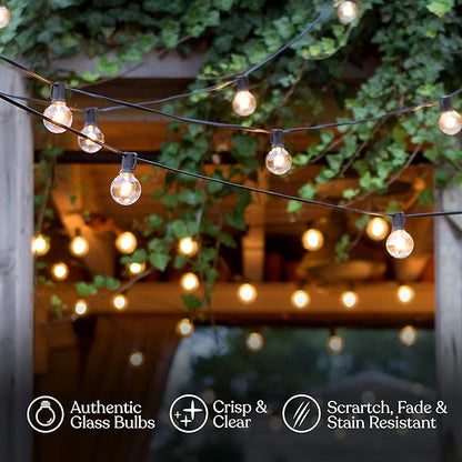 Brightech Ambience Pro LED String Lights with One Extra 15 Pack Replacement LED Light Bulbs - 26 Ft Commercial Grade Patio Lights Outdoor Waterproof - Globe Porch String Lights for Outside, Backyard