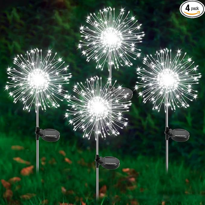 Solar Garden Lights Outdoor, 4 Pack 120 LED Twinkling Firework Lights Decorative with 2 Modes, Outdoor Waterproof | Lumora