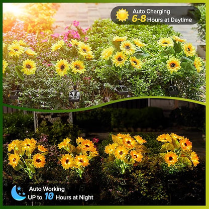 Solar Sunflower Lights Outdoor Waterproof - 3 Pack with 18 Bright Solar Sunflower Lights, IP65 Waterproof Light for Outdoor Flower Bed, Yard, Pathway, Patio Decor - for Mom, Women, Grandma