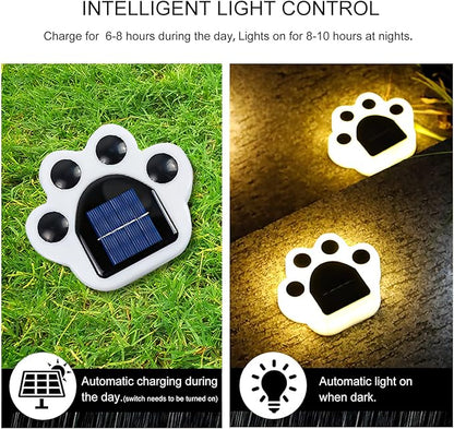 4Pack Led Paw Print Solar Lights Warm White Solar Paw Print Lights Outdoor Waterproof, Garden Lawn Landscape Path Yard
