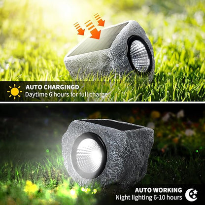 Solar Rock Lights Outdoor 1 Pack, Bright Solar Spotlights Outdoor Waterproof, Wireless LED Rock Lights, Auto On/Off Landscape Spotlights Walkway Solar Lights for Outside Yard Patio Pathway Flowerbed