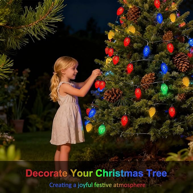 Easter Decorative Lights Outdoor Waterproof C7 50 LED Ultra Bright Strawberry Fairy String Lights 8 Modes Solar Light for Outside Garden Patio Wedding Party Christmas Decoration(Multicolor)