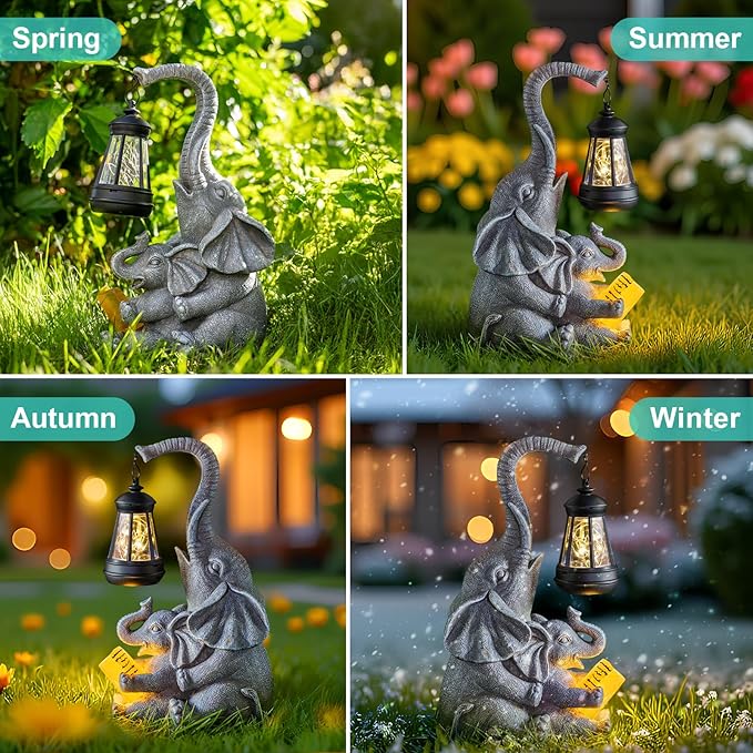 Solar Elephant Statue LED Lights Garden Decoration, Outdoor Statue Lights Patio Art Lawn Porch Deck Balcony Decoration - Birthday, Options for Mom, Lady Lover