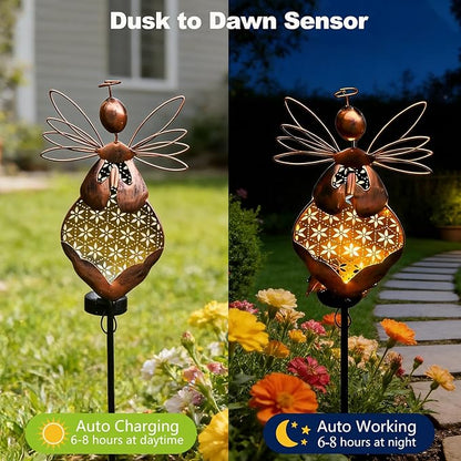 VEEKI Solar Garden Lights, Metal Solar Angel Garden Stake Lights Outdoor Waterproof, Angel Decor Solar Lights for Cemetery Grave Yard Patio Path, Sympathy Memorial Gift for Lost Love One