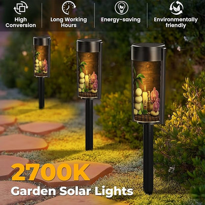 4 Pack Solar Pathway Lights Outdoor Waterproof Massage Oil White Zen Balance stonesorchid Bamboo Leaves Solar Garden Lights LED Landscape Lighting for Yard Walkway Lawn Garden Decor