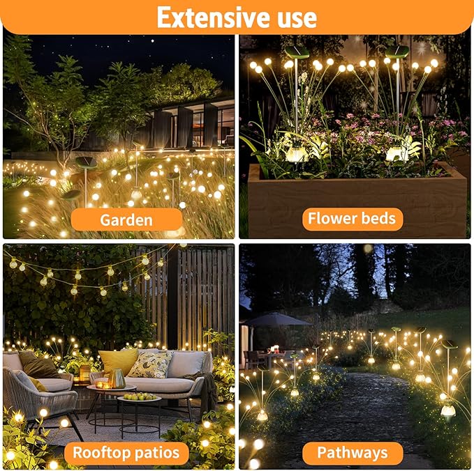 4-Pack Solar Garden Lights, 36 LED Bright Firefly Fairy Outdoor Lighting, Sway by Wind, Waterproof Swaying Solar Lights for Outside Garden Yard Pathway Landscape Decorations (Warm White)