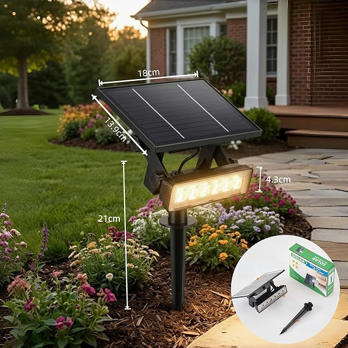 Solar Spotlight Outdoor Single Warm White Solar Garden Light with Adjustable Head and Panel, Dual Installation Ground Stake or Wall Mount, Auto on/Off Landscape Light for Yard Pathway Patio