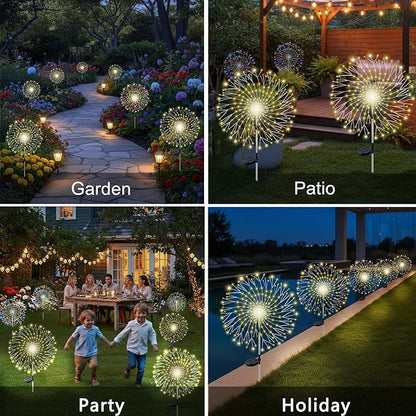210LED Solar Firework Lights, 4Pack Outdoor Solar Garden Lights Decorative with 8 Modes, Waterproof Fairy Starburst Light for Outside Yard, Pathway, Party, Garden Decor, Warm White