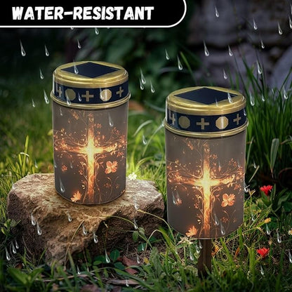 Golden Cross Solar Outdoor Lights, Waterproof Solar Pathway Lights,Auto On/Off Solar Lights, Solar Garden Lights for Grave Walkway Driveway Yard Backyard Lawn Landscape Decor
