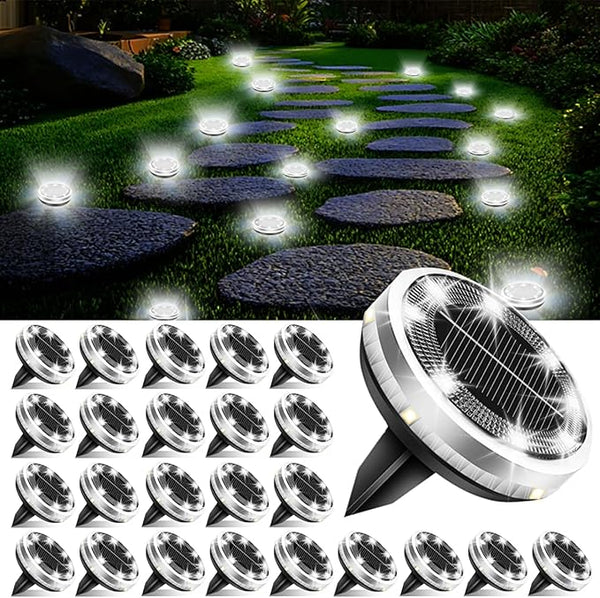 Solar Ground Lights Outdoor 26 Pack Waterproof, Upgraded Solar Garden Lights with 4 Side Light, Stainless Steel | Lumora