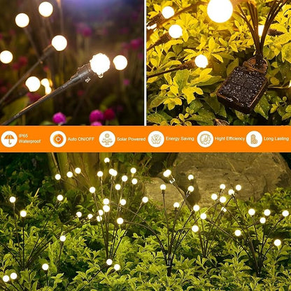 Skeemi Solar Garden Lights – LED Firefly Outdoor Solar Lights, IP65 Waterproof, Swaying “Fireflies” Pathway Lights for Patio Ideal Gift for Women & Grandma (Pack of 6, 48, Heads)