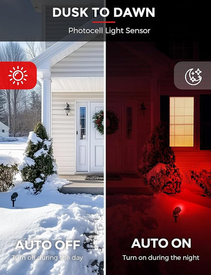 L LOHAS LED Red Christmas Spot Lights Outdoor, 10W Dusk to Dawn Sensor Landscape Spotlights for Yard, IP66 Waterproof Pathway Garden Outside Lights, 9.84-ft Cord, Red Lawn Decor Lamp, UL Listed,2Pack