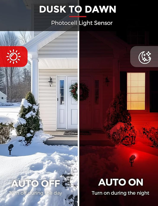 L LOHAS LED Red Christmas Spot Lights Outdoor, 10W Dusk to Dawn Sensor Landscape Spotlights for Yard, IP66 Waterproof Pathway Garden Outside Lights, 9.84-ft Cord, Red Lawn Decor Lamp, UL Listed,2Pack