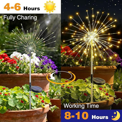 btfarm 4 Pack 120 LED Solar Garden Lights Outdoor, 8 Modes Firework Lights Solar Powered, Waterproof Twinkle Fairy Light Outside for Yard Patio Pathway Pool Christmas Party Decorative, Warm White