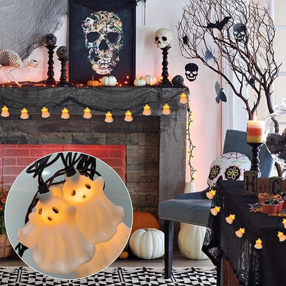 SUNSGNE Halloween Ghost LED String Lights 8.5FT Indoor String Lights with 10 LED White Genius for Outdoor Patio Indoor Home Bedroom Kids Room School Wall Decor