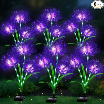 Solar Garden Flower Lights Outdoor, 6 Pack Purple Spider Lily Solar Lights with Glowing Stems, IP65 Waterproof LED Yard Decor for Patio Lawn Pathway, Mother's Day Gifts for Women Mom Grandma