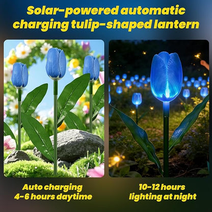6PACKS Garden Gifts for Mother Day Decorations - Cute Artificial Tulip Blue Flower with Outdoor Path Lights Waterproof,Auto-On/Off,Bright Flower Solar Stake Light for Yard,Porch,Spring Decor